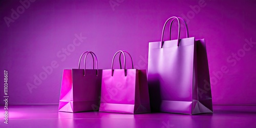 Photorealistic Purple Shopping Bags on Pink Backdrop - High-Resolution Image with Professional Studio Lighting and Sharp Focus for E-commerce and Marketing Use