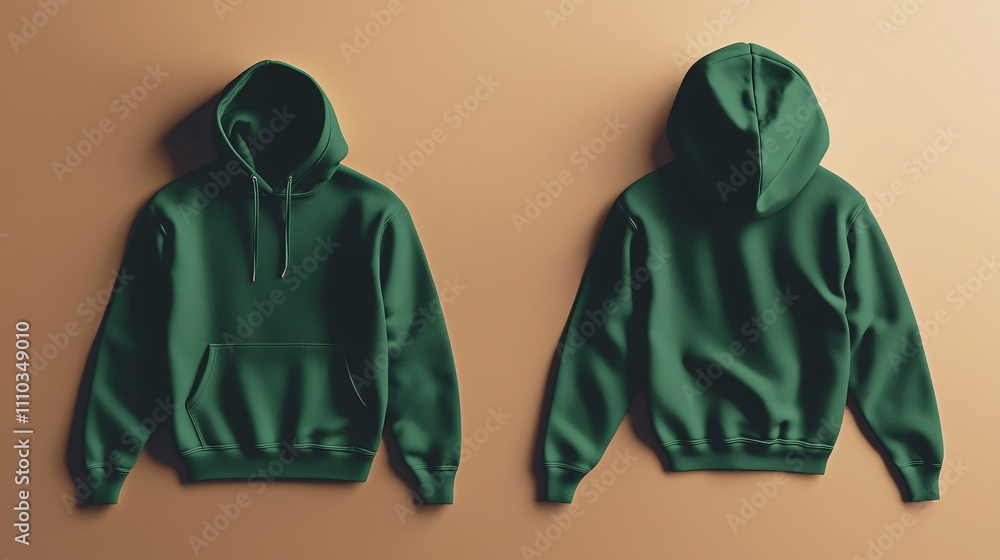 Front and back views of a forest green hoodie on a plain background Front and back views of a forest green hoodie on a plain background