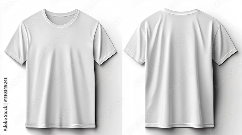 Mockup of a white t-shirt displayed from front and back in a clean setting Mockup of a white t-shirt displayed from front and back in a clean setting