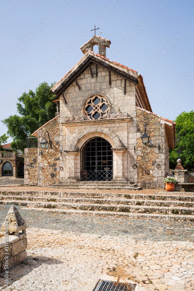 Altos de Chavon church, a tourist attraction, re-creation of a old Mediterranean style village in La Romana near the Chavon river, Carribean travel,Dominican republic. Altos de Chavon church, a tourist attraction, re-creation of a old Mediterranean style village in La Romana near the Chavon river, Carribean travel,Dominican republic.