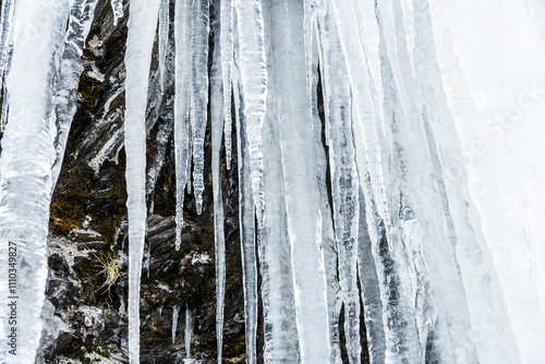 Ice waterfall on the rock at Hehuanshan Forest Recreation Area in Nantou, Taiwan. photo