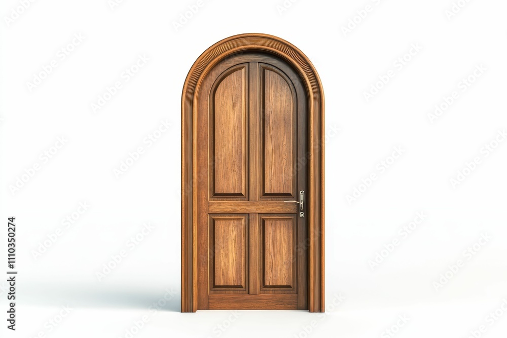Arched, wooden door with panels and handle. Arched, wooden door with panels and handle.