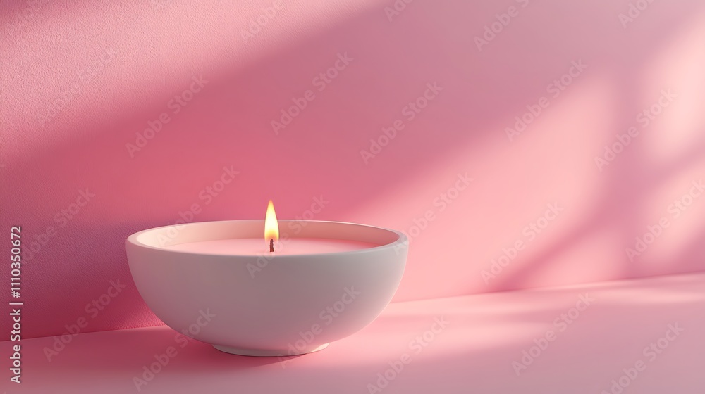 3D pastel pink background with a candle, 3D pastel pink background with a candle,