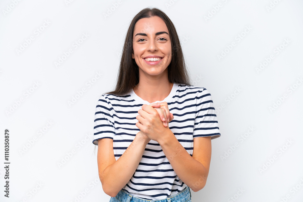 Obraz premium Young caucasian woman isolated on white background laughing