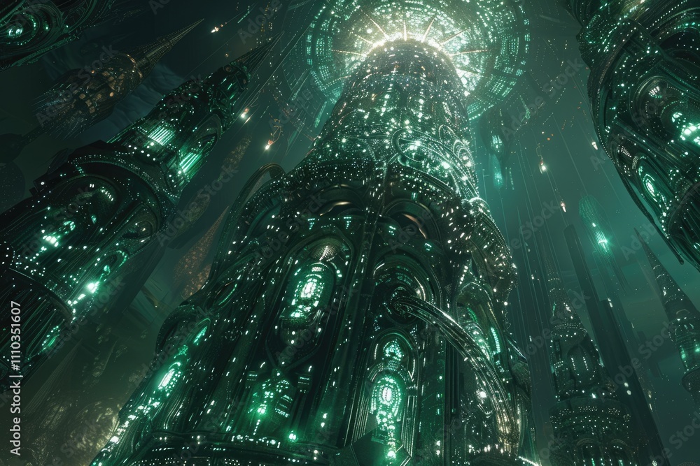 Obraz premium Emerald City Towers Glowing At Night