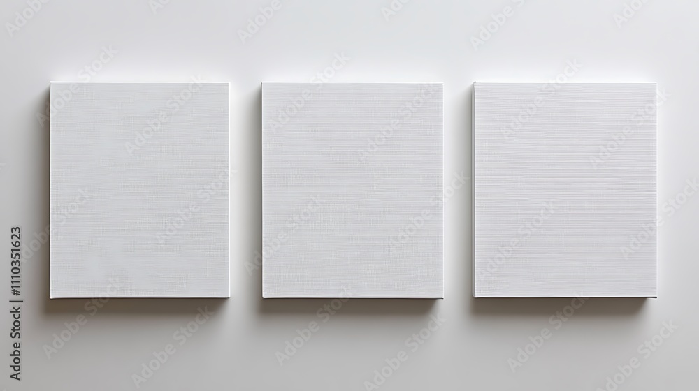 3 square-shaped white canvases, with a white background, 3 square-shaped white canvases, with a white background,