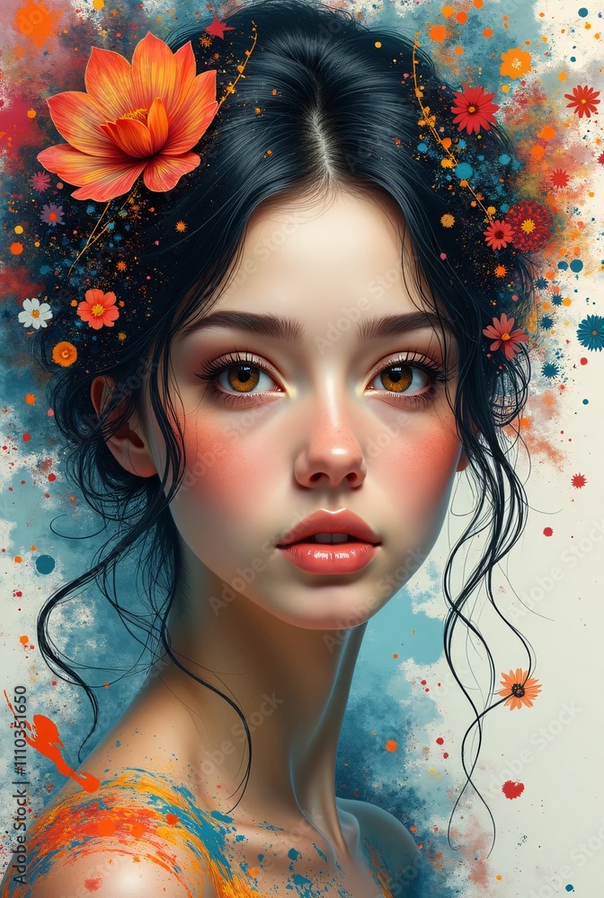 portrait of a woman with flowers portrait of a woman with flowers