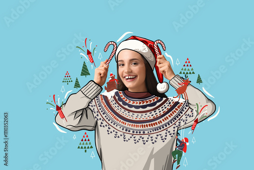 Young woman in drawn sweate...