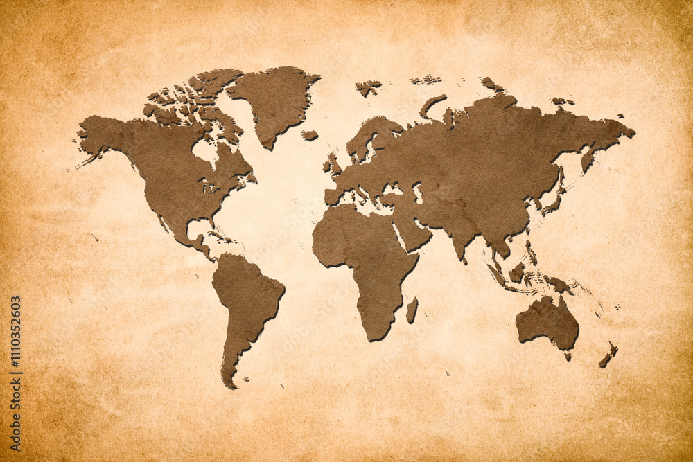 Fototapeta premium World Map - Vintage Physical Topographic - Vector Detailed Illustration