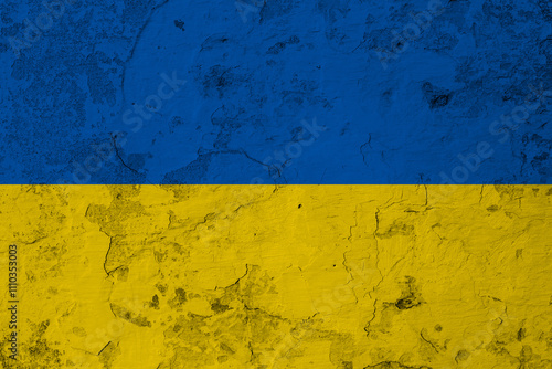 Ukrainain flag on a textured wall, national idendity, war crisis between Ukraine and Russia, political issue. Ukraine Independence Day August 24. photo