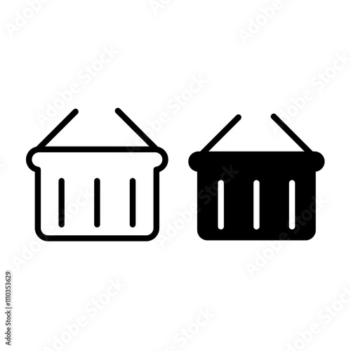 shopping cart outline and solid icon set