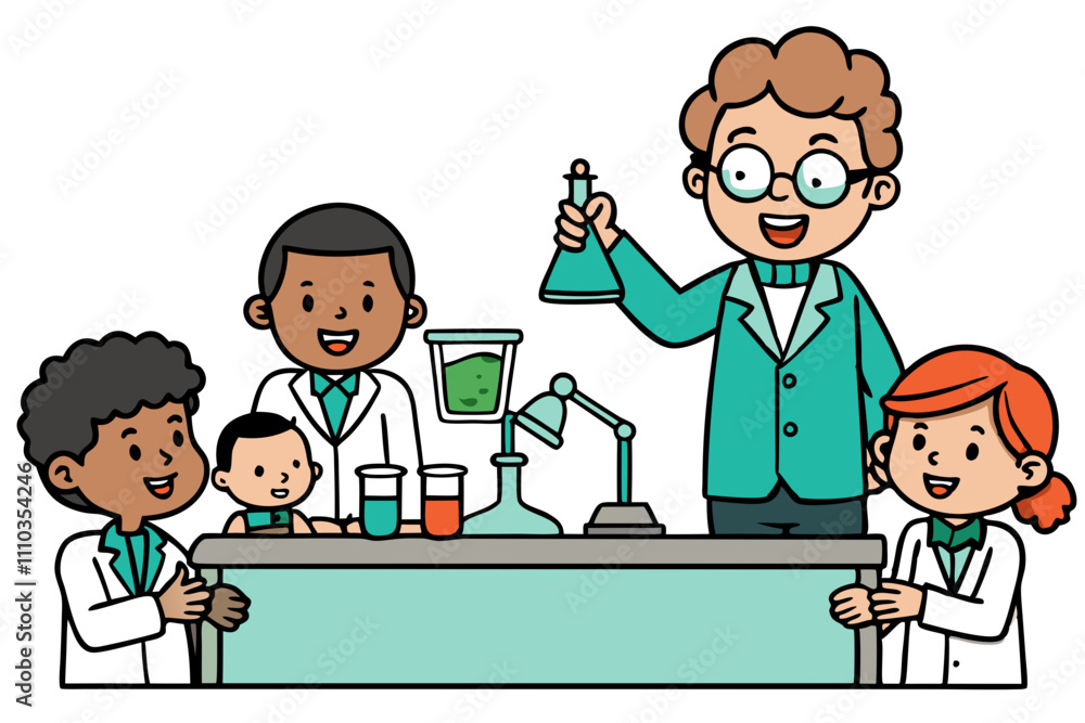 An illustration of a teacher conducting a science experiment with students An illustration of a teacher conducting a science experiment with students