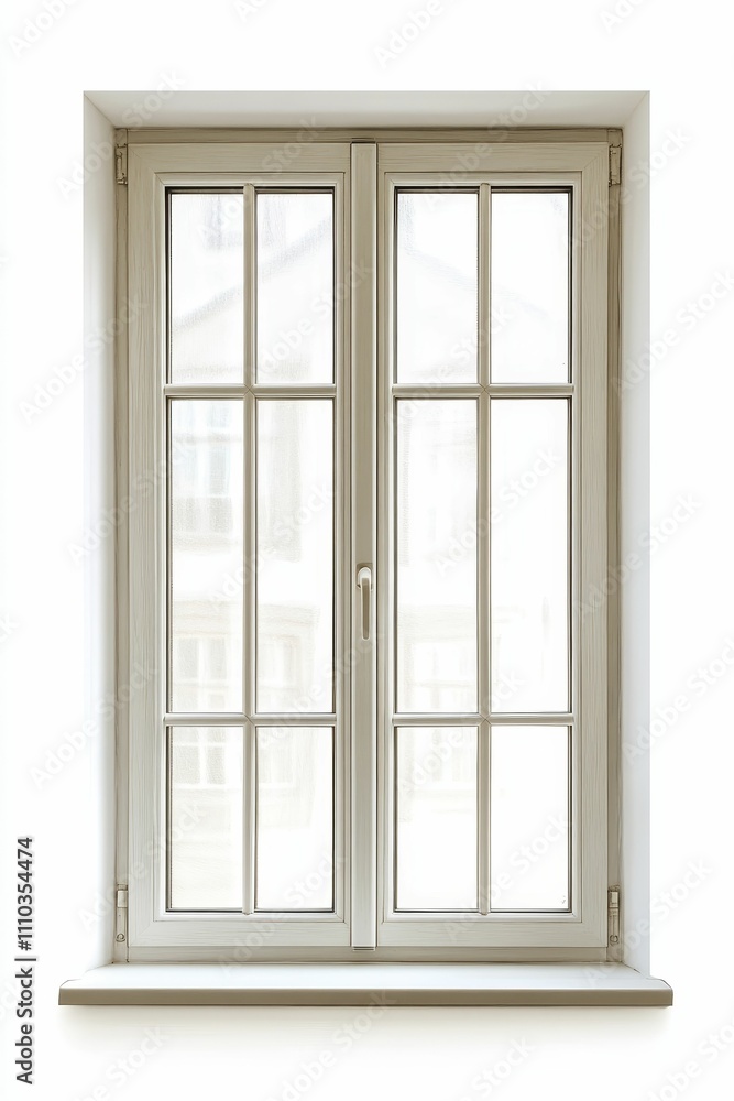 White framed window, panes, sill, light. White framed window, panes, sill, light.