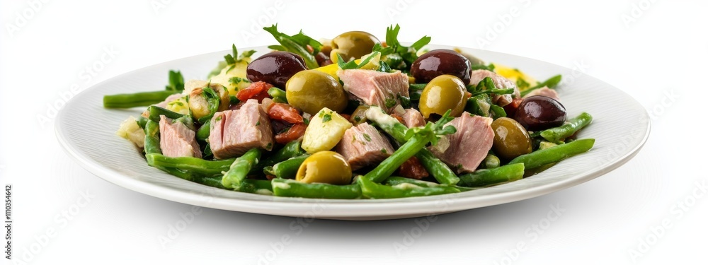 A classic Nicoise salad with tuna, green beans, and olives A classic Nicoise salad with tuna, green beans, and olives