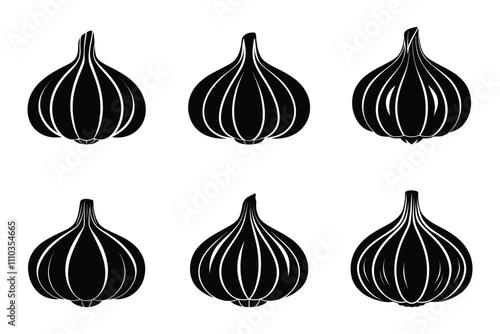 A collection of garlic outline icon silhouette with flat vector illustration