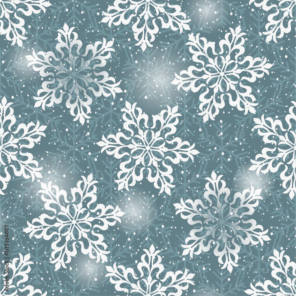 Vector seamless pattern with snowflakes and white spots on a blue background. Christmas and New Year design Vector seamless pattern with snowflakes and white spots on a blue background. Christmas and New Year design