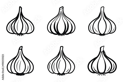 A collection of garlic outline icon silhouette with flat vector illustration