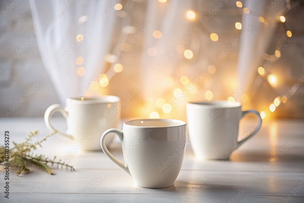 custom made wallpaper toronto digitalMinimalistic White Mugs on Light Surface with Soft Shadows, Creating a Calming and Serene Atmosphere Ideal for Food Photography and Cozy Beverage Settings