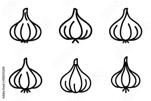 A collection of garlic outline icon silhouette with flat vector illustration