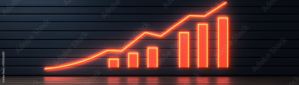 A neon-lit graph illustrating upward growth with bars increasing in height against a dark background, with blank space for text A neon-lit graph illustrating upward growth with bars increasing in height against a dark background, with blank space for text