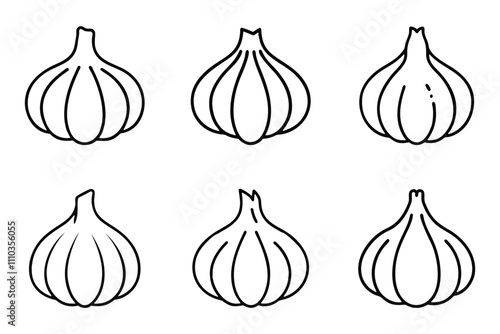 A collection of garlic outline icon silhouette with flat vector illustration