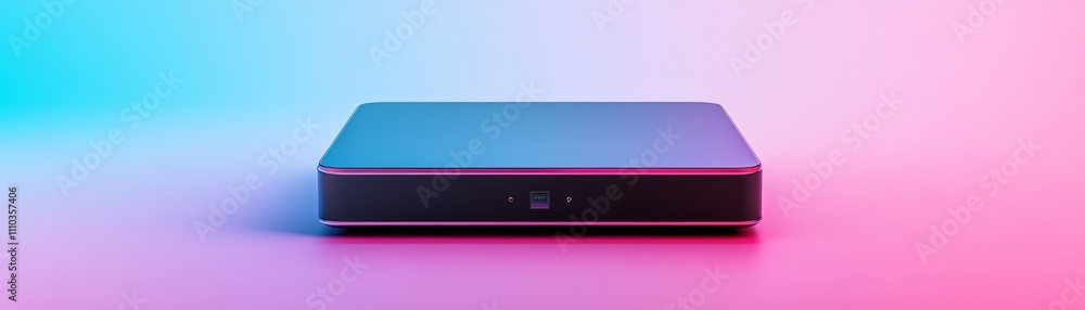 Modern Tech Device Streaming Box Neon Pink Blue Background Modern Tech Device Streaming Box Neon Pink Blue Background