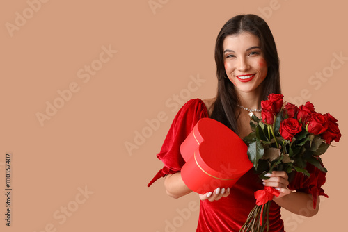 Smiling young woman in red ...