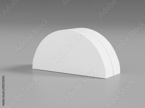 Semi-circle box mockup, perspective view of half-circle packaging display isolated on background, empty design half round shape rigid paper box packaging, geometry shape cardboard gift box storage