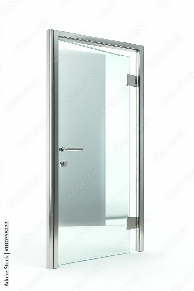 Modern glass door, metal frame, slightly ajar. Modern glass door, metal frame, slightly ajar.