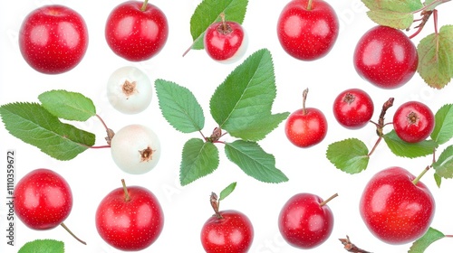 Red and White Apples Leaves Fruit Pattern