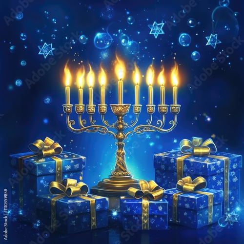 Festival of lights: hanukkah eight nights of miracles, menorah lighting, dreidel games, and fried foods, honoring the maccabees victory and the rededication of the second temple in jerusalem photo