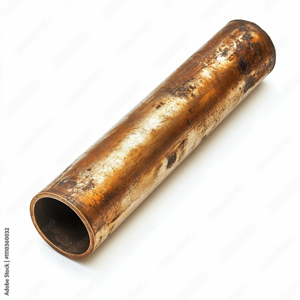 Aged, metallic tube; tarnished, hollow cylinder. Aged, metallic tube; tarnished, hollow cylinder.