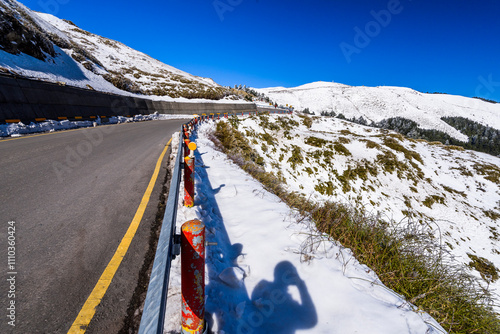 The snow-covered forests and roads in Hehuanshan National Forest Recreation Area of Nantou, Taiwan, are located in Taroko National Park. photo