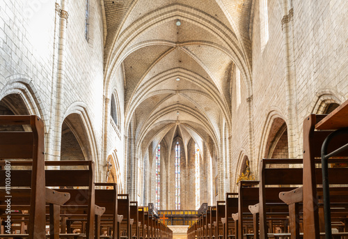 Interior of the Notre-Dame collegiate church of Villefranche de Rouergue in Aveyron, Occitanie, France.