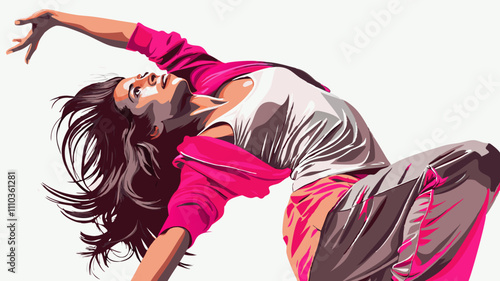 Vector illustration of a dynamic dancer in motion with vibrant colors and a stylish outfit