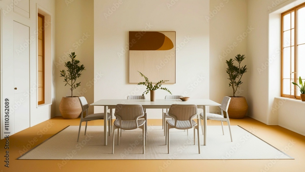 Fototapeta premium Japandi inspired minimalist dining room.