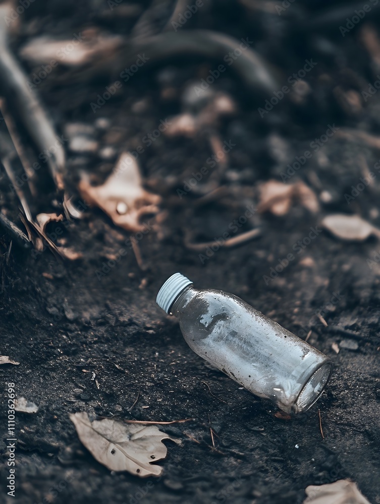 Empty environmental Bottle waste on the ground. Glass Trash litter on the bottom Empty environmental Bottle waste on the ground. Glass Trash litter on the bottom