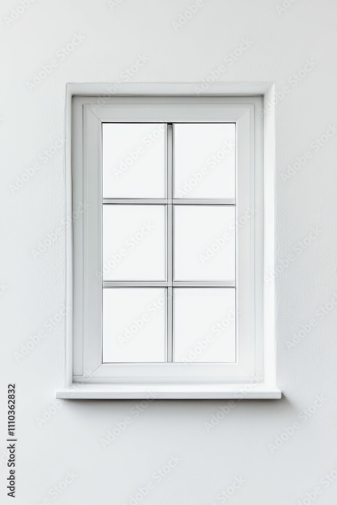 White window, recessed, gridded panes, wall. White window, recessed, gridded panes, wall.