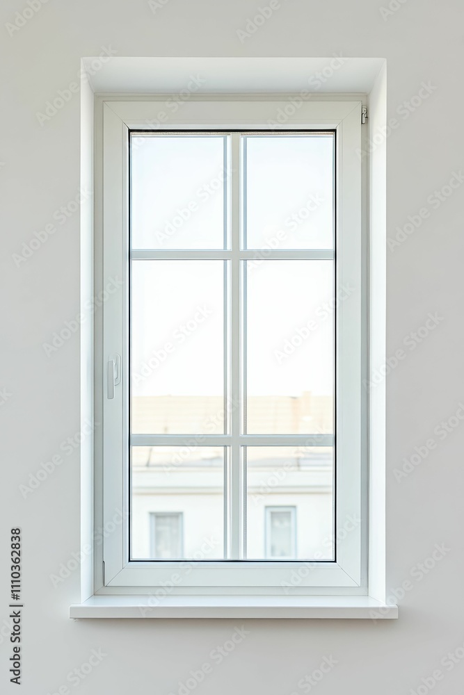 White window, paneled glass, bright view. White window, paneled glass, bright view.