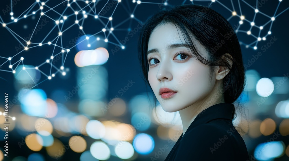 Woman City Lights Network Technology Future Woman City Lights Network Technology Future