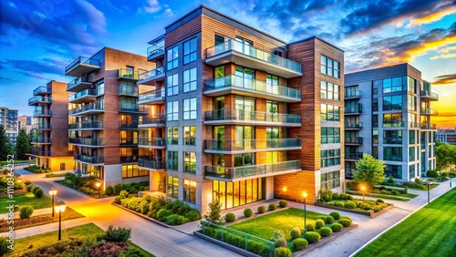 New Multi-Story Residential Building Showcasing Modern Apartments for Sale and Rent Amidst Urban Cityscape, Highlighting Real Estate Trends and Mortgage Concepts