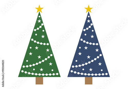 Árbol de navidad azul y verde con decoración y guirnaldas blancas