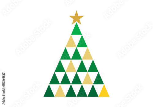 Árbol de navidad con estrella hecha de triángulos verde y amarillo