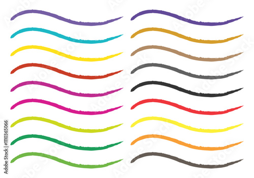 Hoja de iconos con trazo de pincel o lápiz de color morado, azul, verde, negro, naranja, amarillo, rojo