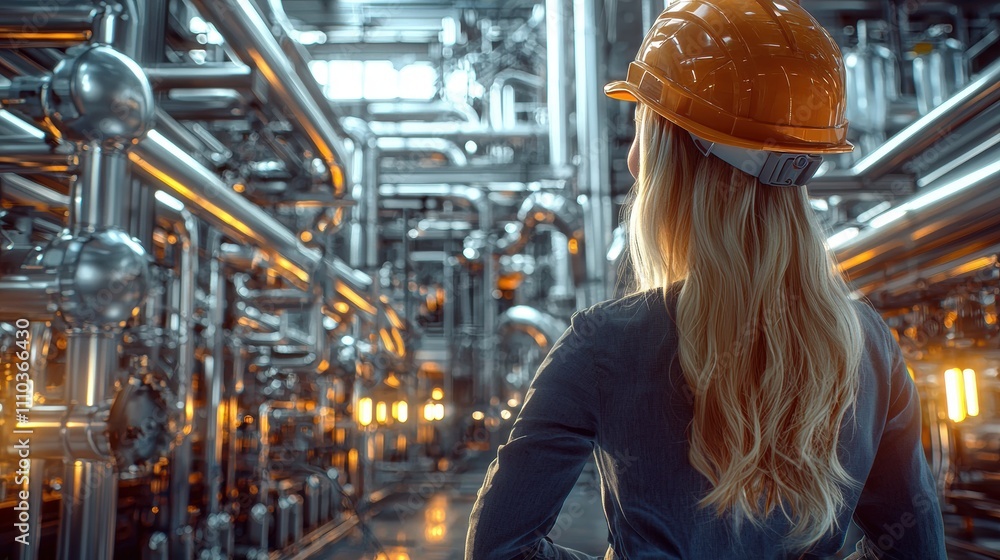 Fototapeta premium Engineer technician surveying industrial infrastructure high-tech facility gigapixel detail urban environment professional perspective