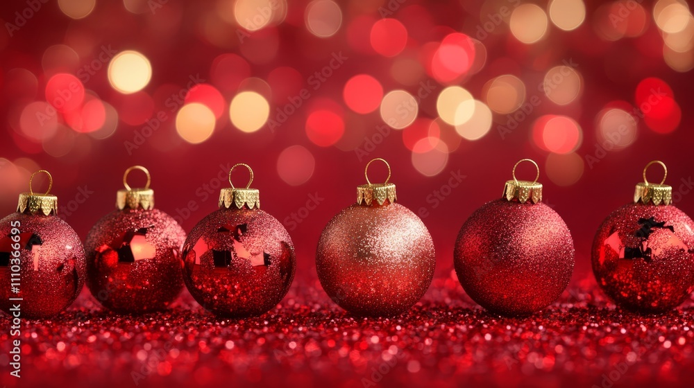 Red Glitter Christmas Ornaments Festive Background Red Glitter Christmas Ornaments Festive Background