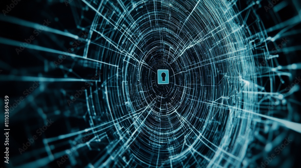 Fototapeta premium Cyber Security Tunnel Digital Network Lock Abstract