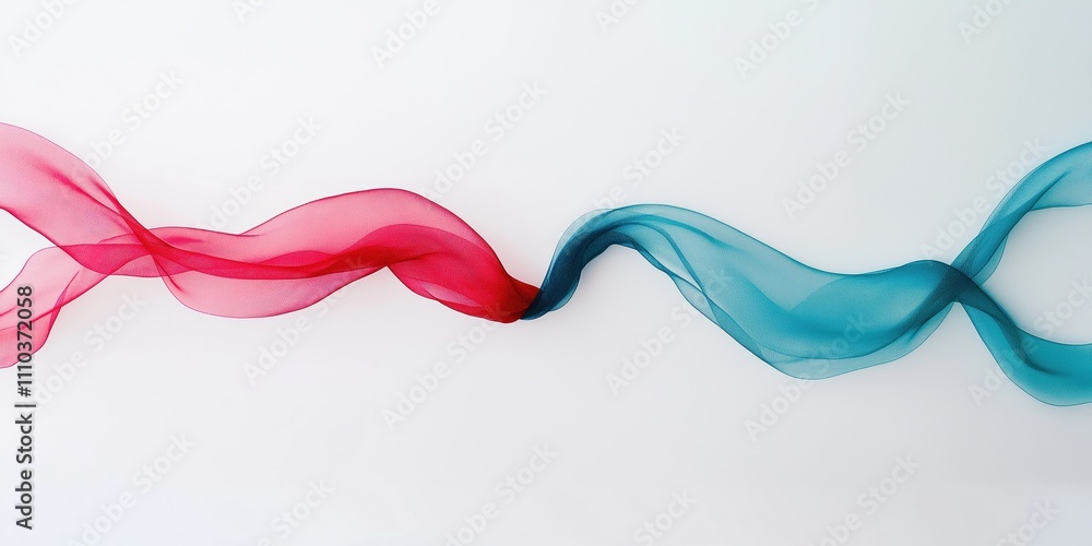 A red and blue ribbon with a white background. The ribbon is long and curvy A red and blue ribbon with a white background. The ribbon is long and curvy