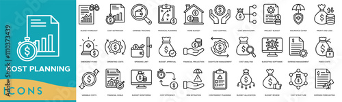 Cost planning icon. Budget Forecast, Cost Estimation, Expense Tracking, Financial Planning and Home Budget