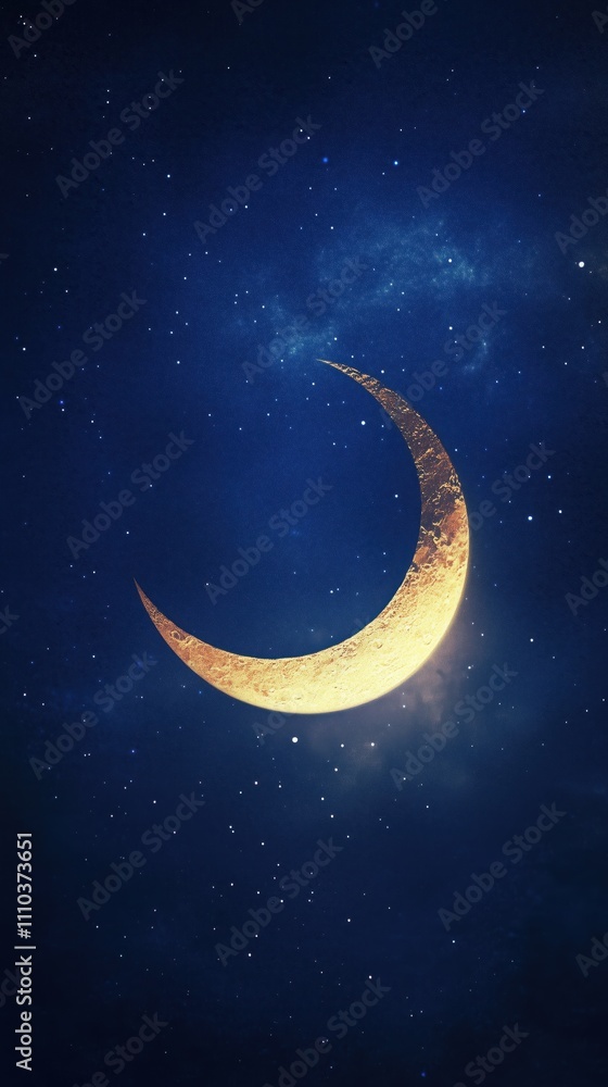Golden crescent moon in starry night sky for ramadan celebration Golden crescent moon in starry night sky for ramadan celebration